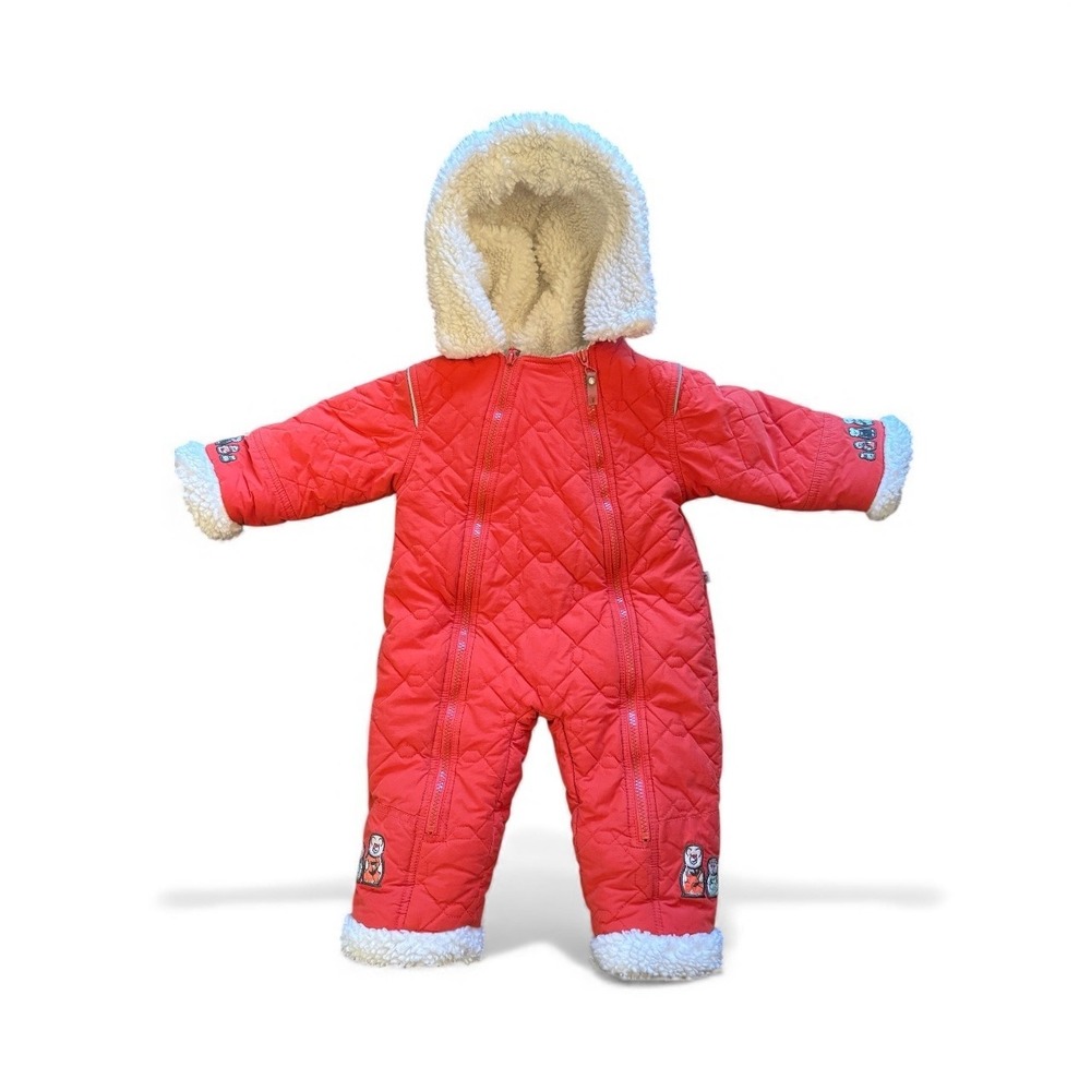 Minemotion‎ Kids Red Quilted Sherpa Lined Snowsuit Pram Suit 12 18 Months